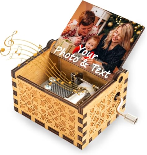 ZlQAFlF Custom Music Box Gifts for Woman Men Personalize Hand Crank Wooden Musical Boxes Add Your Photo Name Logo Image Suitable for Birthday Christmas Thanksgiving Mothers Day Keepsake