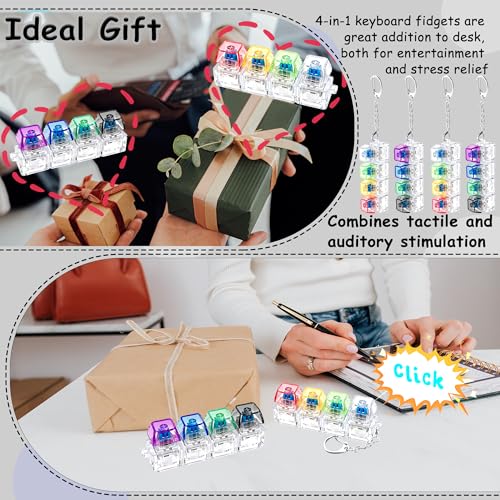 Image of 2 PCS Keyboard Fidget Toy, Keyboard Fidget Keychain 4-in-1 Keyboard Decompression Button Finger Clicker Toys, Keychain Button Stress Relief Fidget Gifts to Relief Stress (Transparent)