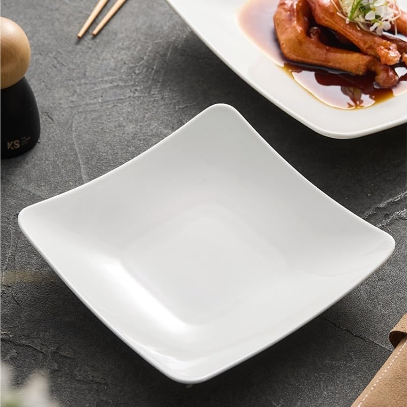 Talerz obiadowy Talerz obiadowy Kwadratowy talerz ceramiczny, talerz do makaronu, domowa chińska zastawa stołowa, zimna, prosta smażona przekąska, talerz na naczynia do układania w stos