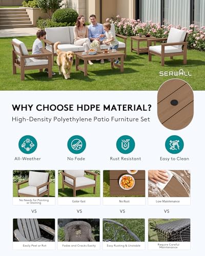 Image of SERWALL HDPE Outdoor Patio Furniture Set | with Coffee Table & Side Table
