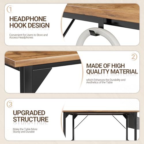 Furmax Computer Desk 48 Inch Small Office Desk with Storage Bag & Headphone Hook, Workstation for Home Office, Modern Writing Study Table (Rustic Brown) - Image 5
