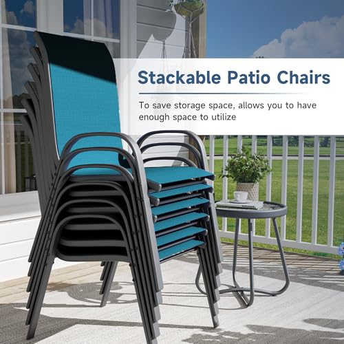 Image of Amopatio Patio Chairs Set of 6, Outdoor Stackable Dining Chairs for All Weather, Breathable Garden Outdoor Furniture for Backyard Deck, Light Blue