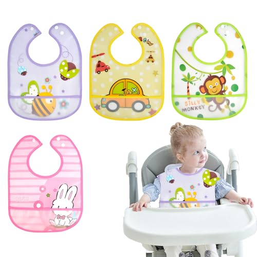 ZWWOGE Pack de 4 Baberos con goma,Baberos Bebe Impermeables,Babero Personalizado Bebe,Baberos Bebe Recien Nacido Niño y Niña
