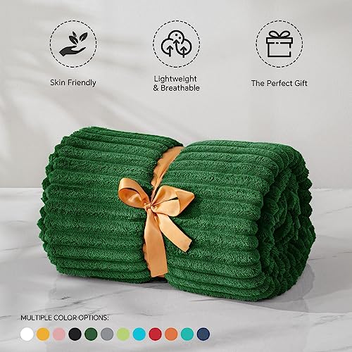 Image of BEDELITE Fleece Throw Blanket for Couch - 3D Ribbed Jacquard Soft and Warm Decorative Fuzzy Blanket - Cozy, Fluffy, Plush Lightweight Green Throw Blankets for Bed, Sofa, 50x60 inches