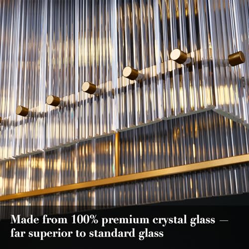 Image of Modern Gold Chandeliers,55 in Chandelier for Dining Room, Rectangular Water Ripple Crystal Glass Chandeliers Lighting Fixture, Suit Living Room、Kitchen Island, Adjustable Hanging Chandelier