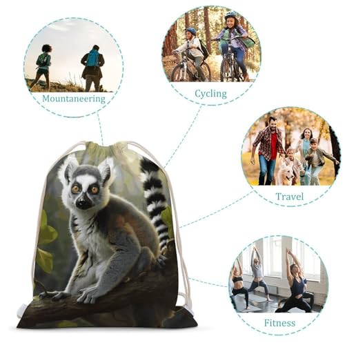 Tailed Lemur Drawstring Backpack - Canvas Sports Gym Sackpack, Lightweight String Bag for Beach & Travel3