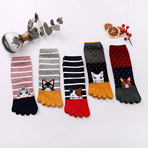 Image of ZAKASA Womens Toe Socks Funny Cat Dog Print Cotton Five Finger Socks Novelty Athletic Running Crew Ankle Socks Size 6-9