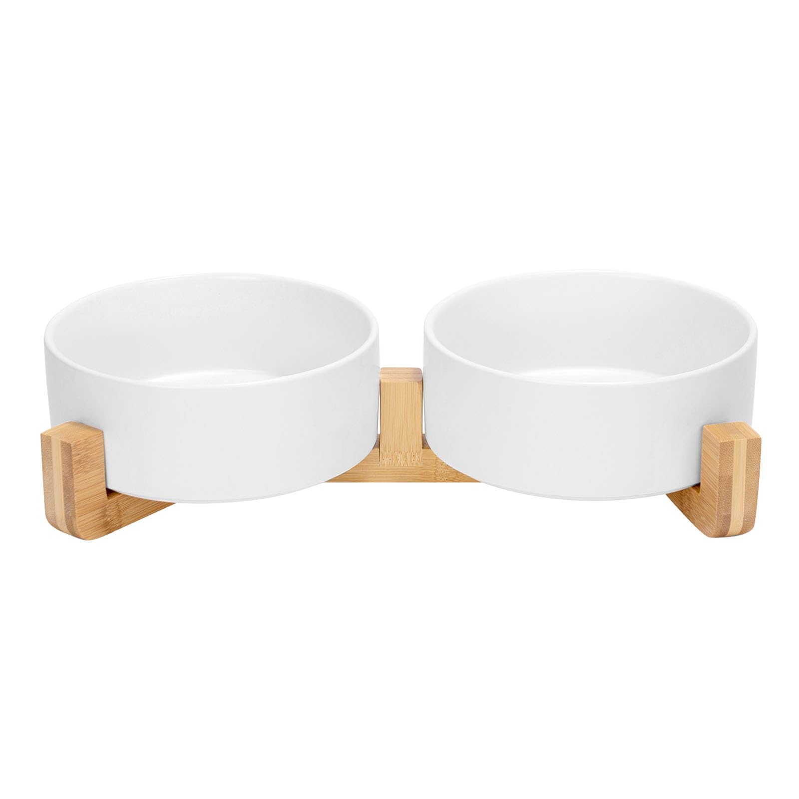 SPUNKYJUNKY Keramik-Napf-Set für Hunde und Katzen, mit Holzständer, modernes, niedliches gewichtetes Futternapf-Set für mittelgroße bis große Hunde (1,2 l, 2 × weiß)