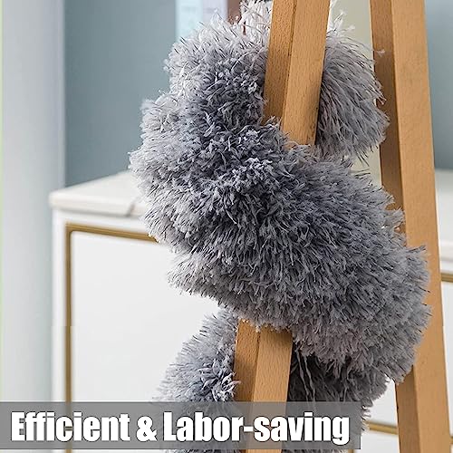 Image of Microfiber Extendable Feather Dusters for Cleaning High Ceiling Duster, 1Pcs 100 inch Extension Pole & 2pcs Replaceable Bendable Head, Fan Mop for Cleaning High Ceiling Fans, Blinds, Cobweb (Grey)