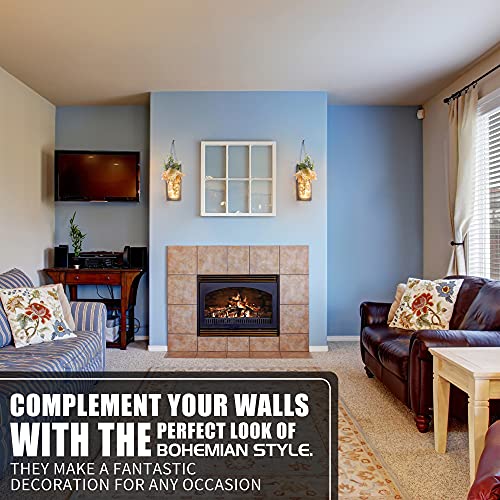 Mason Jar Sconces Home Wall Decor Include Remote Control - Farmhouse Sconces Wall Lighting For Home Living Room Kitchen Bedroom Bathroom Decoration With 6-Hour Timer Led Lights Flowers,Set Of 2 Grey #TOP4