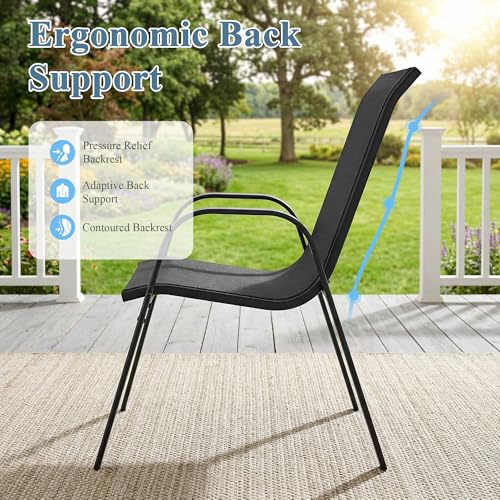 Image of DIFY Patio Chairs Set of 6, Stackable Outdoor Dining Chairs Set with Breathable Textilene High Back and All-Weather Metal Frame for Garden, Backyard, Deck, Dark Grey