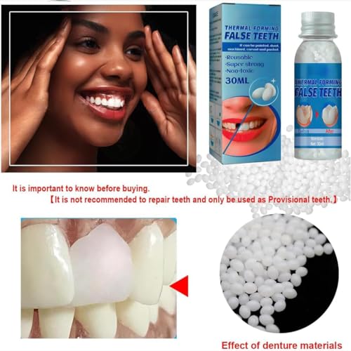 Image of Provisional Tooth Repair Kit, Provisional Fake Teeth Replacement Kit for Provisional Restoration of Missing & Broken Teeth Replacement Dentures, DIY Heat Fit Beads. 【30Ml -2 Bottle】