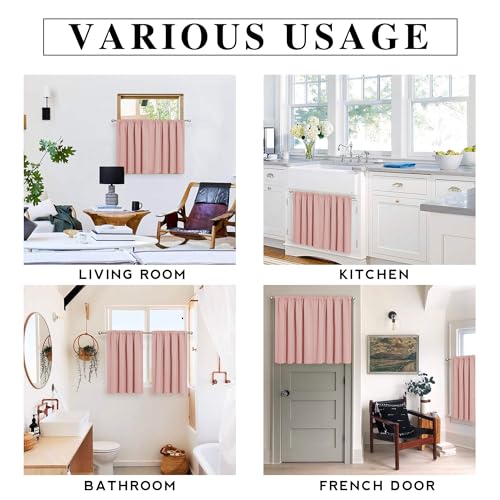 RYB HOME Small Curtains Blackout - Privacy Energy Efficiency Mini Curtains for Kids Bedroom RV Camper Windows Trailer Bathroom Kitchen Cabinet Window Tiers, W 29 x L 24, Peach Blush, 2 Panels