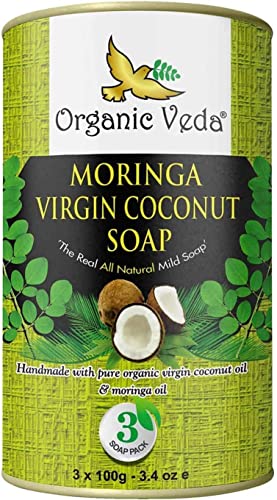 Verem Jabón de coco virgen orgánico Veda Moringa, 300 gramos