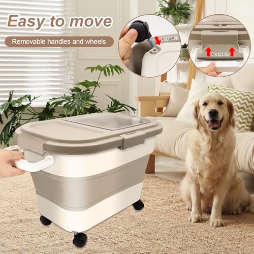 Zyluniy Hundefutter Aufbewahrungsbox, Faltbarer Hundefutter Behälter, Lebensmittelbox mit Rädern, Futterbox Hund, Futterbehälter, Tierfutterbehälter, Trockenfutter, Bpa-Frei für Hund und Katze