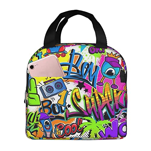 XVBCDFG Bolsa de almuerzo con patrón de aerosol colorido para oficina al aire libre, papel de aluminio portátil, aislamiento grueso y bolsa Bento para manten