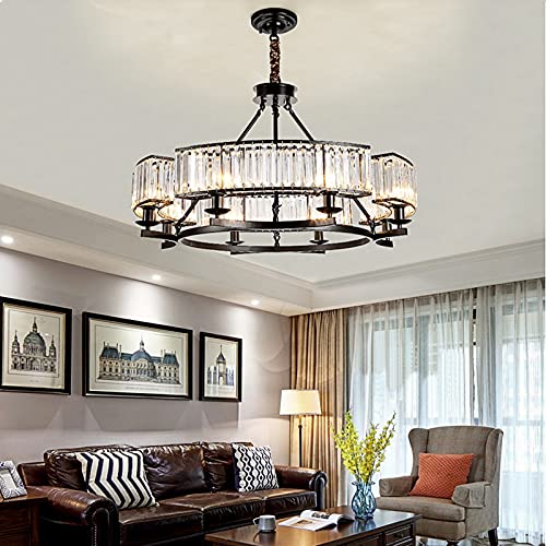 Yomay Vintage Crystal Chandelier Black 8 Lights Iron Hanging Ceiling Light Fixture For Farmhouse Decoration Dining Table Living Room #TOP2