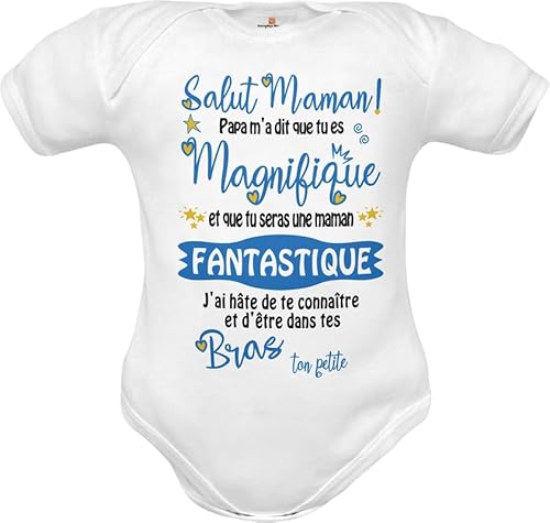 Corredino Neonato body bébé garçon 0-3 mois, en coton blanc, manches courtes, Tu vas devenir maman - fête des Mères Corredino Neonato body bébé garçon 0-3 mois, en coton blanc, manches courtes, Tu vas devenir maman - fête des Mères