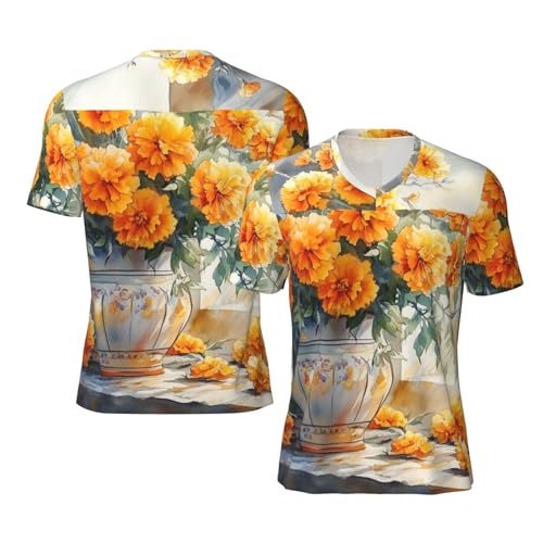 Stylish Athletic Sports Jersey Marigold-Painting Men's Rugby Jersey Large Black