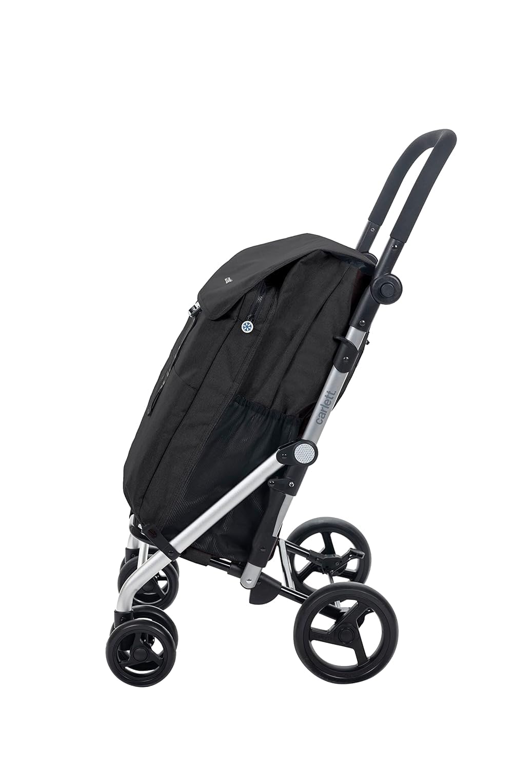Carlett Chariot de Courses 4 Roues Pliable, Sac Amovible Grande Capacité 64 L / 32 kg et Sac Isotherme 12 L, Poignée Réglable, Frein de Sécurité, Convertible en 2 Roues, Classic Family, Noir