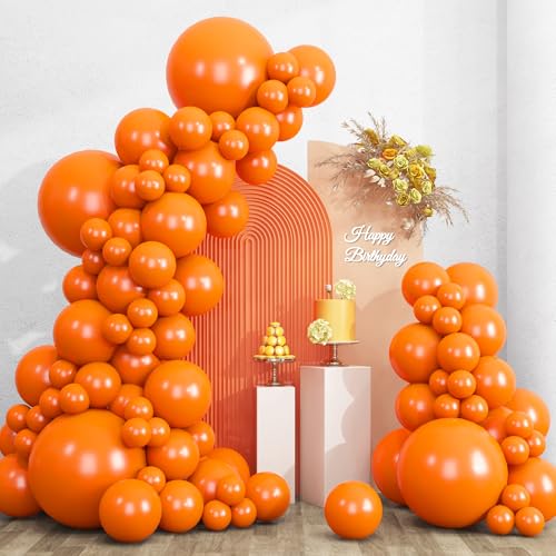 Image of RUBFAC 135pcs Orange Balloons Different Sizes 18 12 10 5 Inches, Burnt Orange Fall Balloon Arch Kit Garland for Halloween Party Thanksgiving Baby Shower Birthday Decoration