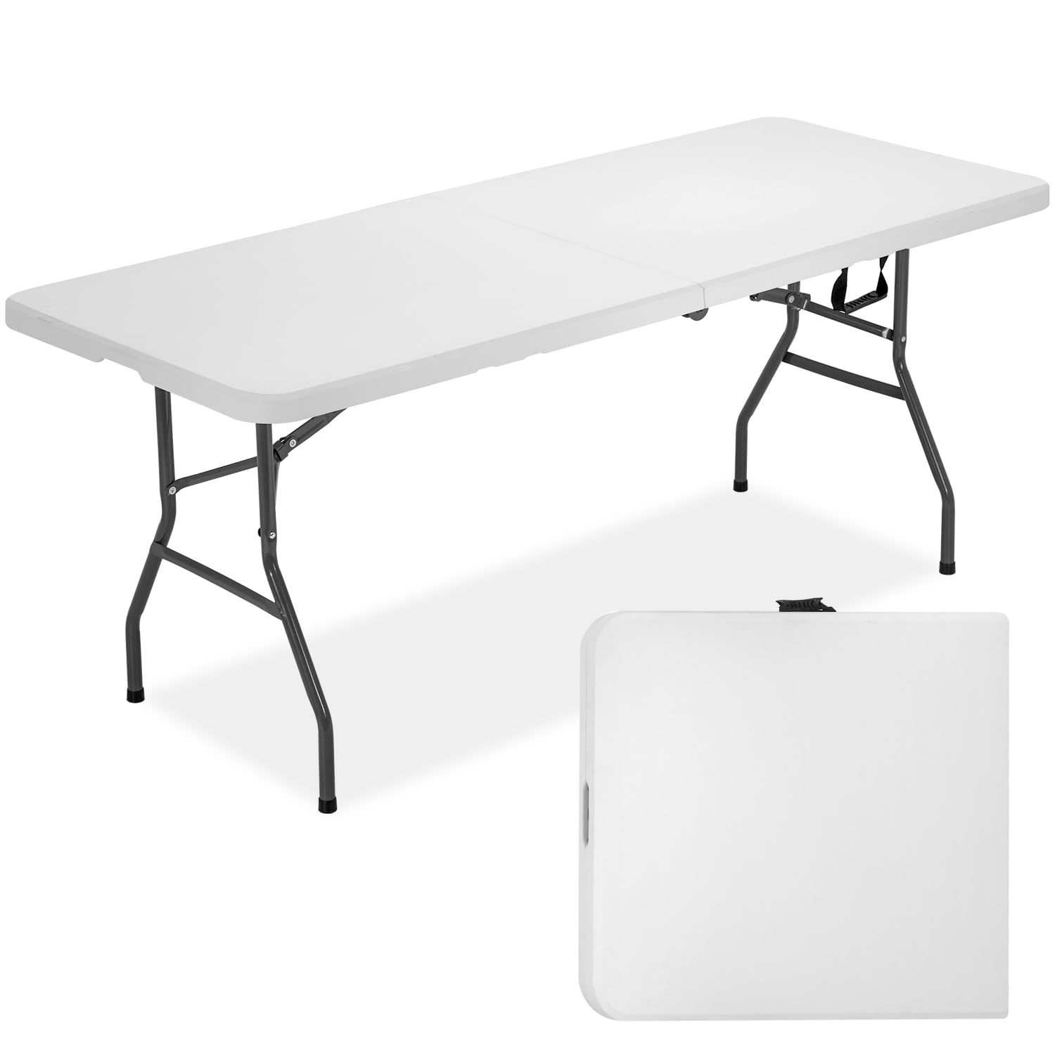 Photo 1 of *** check comments***    FDW 6 Foot Outdoor Dining Table, Foldable Portable Rectangular Plastic Folding Table with Built in Carrying Handle for Party and Wedding Use, White