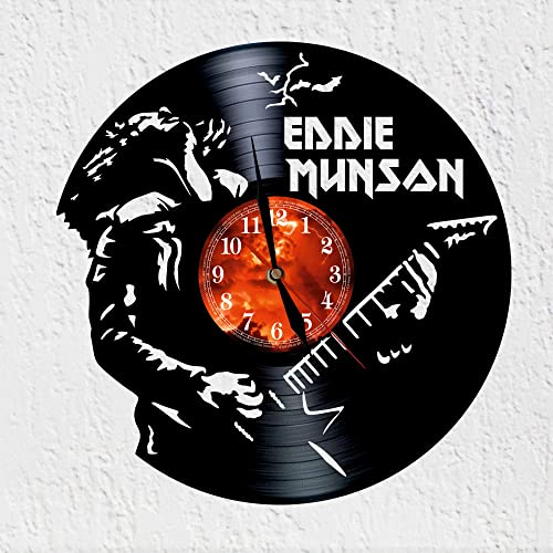 Wall Clock Eddie Munson Club Leader Hellfire Metalhead Guitarist Wall Decor Vinyl Record, Black/White, 12'' (Mgizda-0043)
