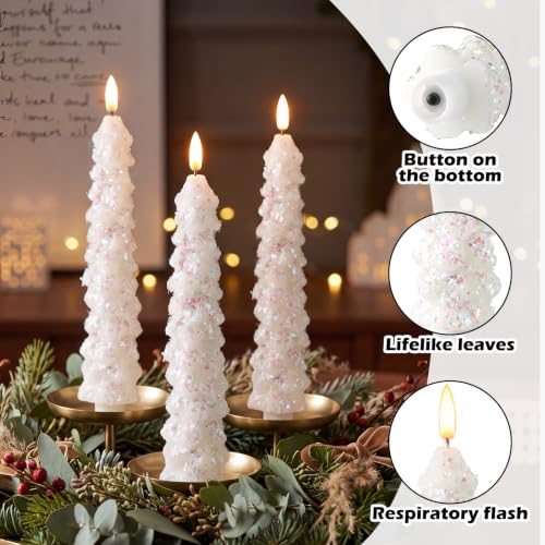 Image of Funtery 12 Pcs Flameless Christmas Tree LED Candles, Colorful, Snowfall | 9.7 Inch LED Taper Christmas Candles Battery Operated,Flameless Flickering, for Xams Holiday Party Room House Home Decor