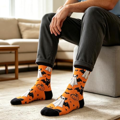 Halloween Ghost Pumpkin Socks, 3 Pairs Men Women Skeleton Mid Calf Socks - image 4