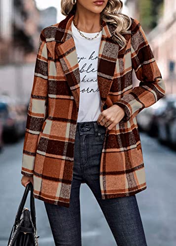PRETTYGARDEN Women Plaid Shacket Jacket Trendy Fall Casual Button Wool Blend Tartan Trench Coat Winter Clothing with Pockets