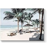 Beach Canvas Picture Wall Art: Modern Tropical Seascape Themed “ Palm Tree on the Beach” Photogra...