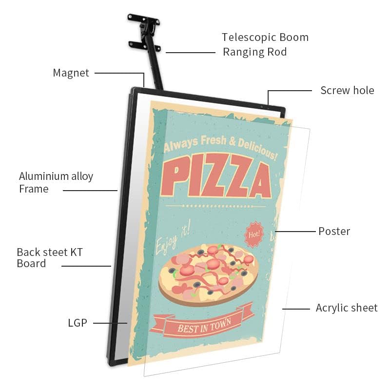 Caja de luz LED delgada de 50 x 40 cm, tablero de menú montado en la pared para restaurantes y cafeterías con retroiluminación AP E Display Sign llamativo cartel publicitario