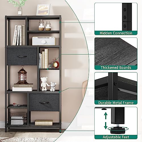 YITAHOME-Libreria-libreria-a-7-ripiani-con-cassetti-da-pavimento-scaffale-industriale-con-telaio-in-acciaio-per-soggiorno-ufficio-studio-corridoio-cucina-nero