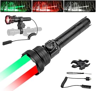 Brinyte T28 Red Green White LED Hunting Light, Zoomable Predator Flashlight with Remote Pressure Switch, IPX6 Waterproof Tactical Flashlight for Coyote Hogs Deer Coon Hunting