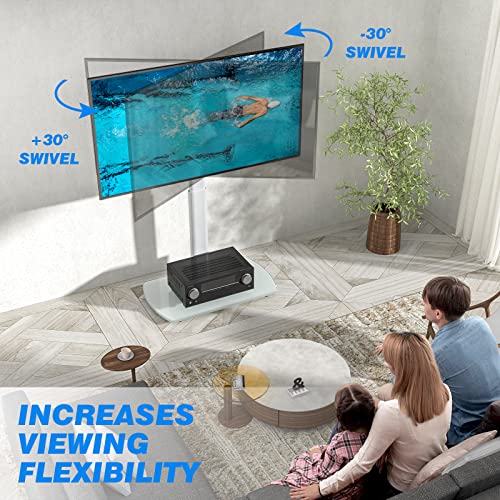 RFIVER Universal TV Stand Slim Corner TV Floor Stand for 32-70 Inch TVs, Height Adjustable Swivel Cantilever Tall TV Stand with Tempered Glass Base Max VESA 400x400mm up to35kg, White - Image 3