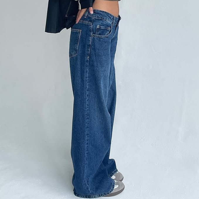 Low Waisted Jeans for Women, Low Rise Baggy Jeans, 2025 Loose Boyfriend Straight Wide Leg Jeans Trendy Long Denim Pants2
