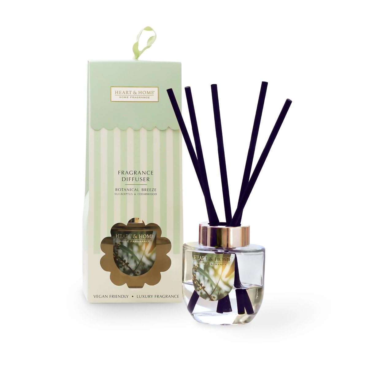 Heart & Home Summer Scents Reed Diffuser | Long-Lasting | Elegant Design & Summery Aroma | Perfect for Relaxation (Botanical Breeze - Fragrant lily grounded with cedarwood and crisp eucalyptus.)