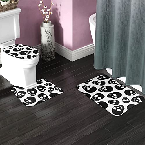DIRYKILP Badematte + Konturmatte + Toilettendeckelbezug, Easy Black Skull 3 Stück Badematte Set, mit rutschfester Klebeunterseite – Bild 3