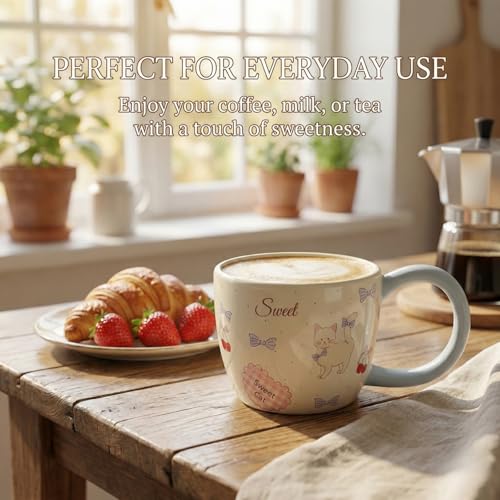 Taza de cerámica 13oz con patrón de gato y cerezas miniatura 4