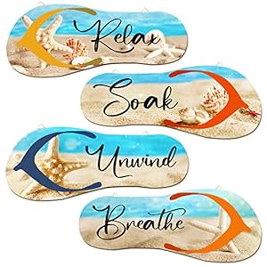 Kathfly 4 Pieces Beach Bathroom Decor Wooden Flip Flop Coastal Wall Hanging Decor Sign Summer Relax Soak Unwind Breathe Beach Wall Art Summer Rustic Beach Plaque for Living Room Laundry Spa Room Kathfly 4 Pieces Beach Bathroom Decor Wooden Flip Flop Coastal Wall Hanging Decor Sign Summer Relax Soak Unwind Breathe Beach Wall Art Summer Rustic Beach Plaque for Living Room Laundry Spa Room