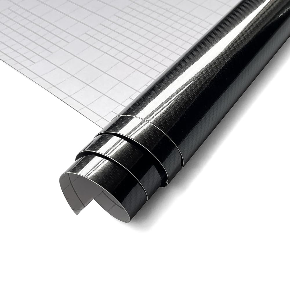 Taśma samoprzylepna winylowa Carbon Fibre, Winylowa folia samochodowa 6D z włókna węglowego, błyszcząca czarna, wiele rozmiarów(50cmX200cm)