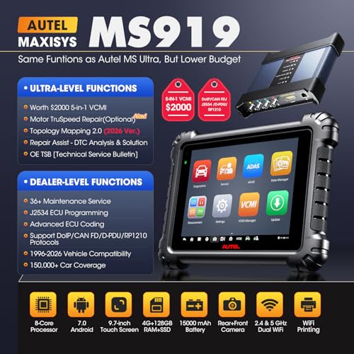 Autel Scanner MaxiSYS MS919, 2026 Top Intelligent Same as MSUltra, $2000 5in1 VCMI, Motor TruSpeed Topology 2.0, OE-Level J2534 Programming, Up of MS909 Elite 2 PRO Ultra Lite 40+ Services 3000+ Tests - Image 3