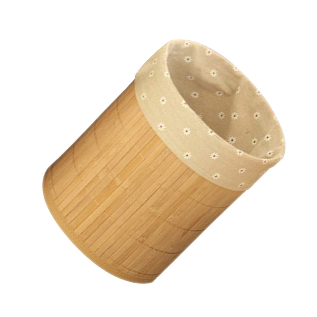 Bamboo Bin Basket Waste Paper Round Office Home Bathroom Bedroom Rubbish - Flower