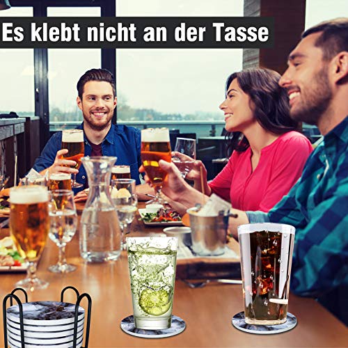 LuenHego Untersetzer Gläser 8er Set Saugfähige Keramik Untersetzer mit Korkboden/Metallhalter, Design Glasuntersetzer für Heimdekoration… – Ansicht 4