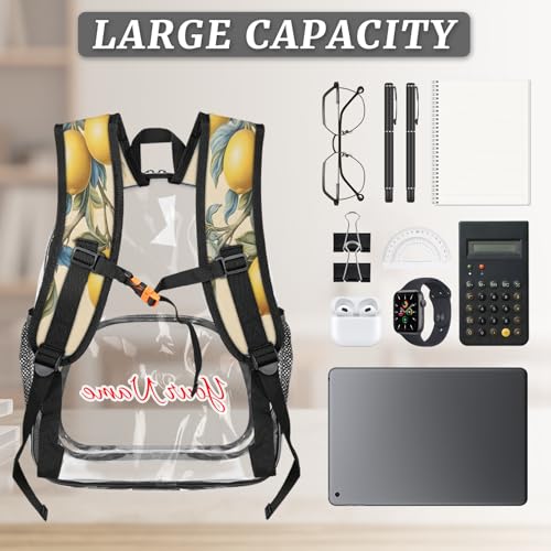 Personalized Large Clear Backpack Stadium Approved Heavy Duty PVC Plastic Custom Fruit Lemon Transparent Backpacks See Through Bag with Name, Vintage3