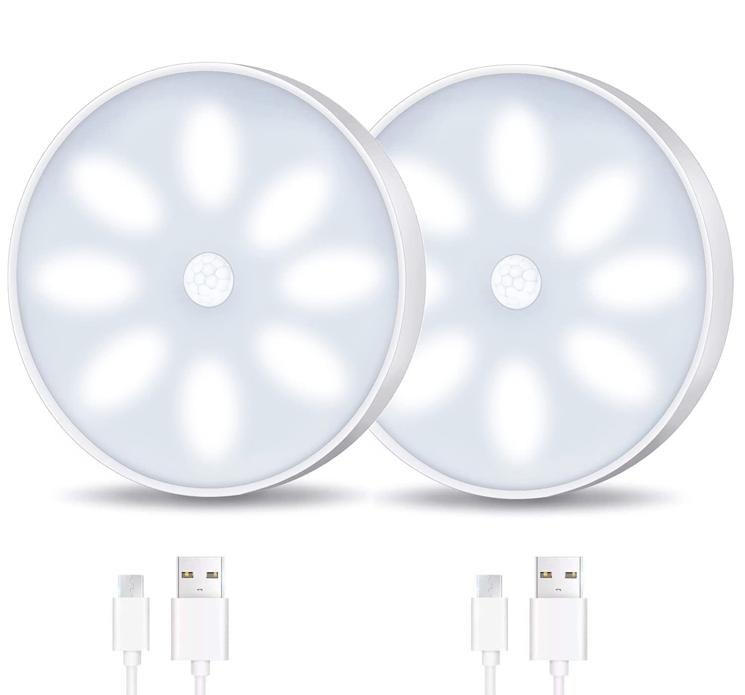 DSLIHA 2 Pack LED Night Light with Motion Sensor, LED Cabinet Lighting, USB Rechargeable Light with Auto/On/Off Modes Intelligent Interior Lighting