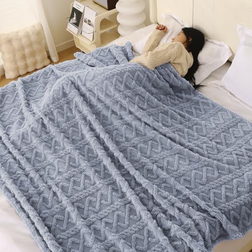 Image of HOKIPO Fleece AC Blanket Double Bed Queen, 200X230 Cm / 6.5X7.5 Feet, Powder Blue (AR-5743-BLU)