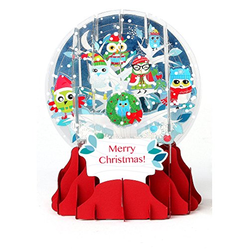 Pop Up 3D Weihnachten Schneekugel Grußkarte PopShot Eulen im Schnee...