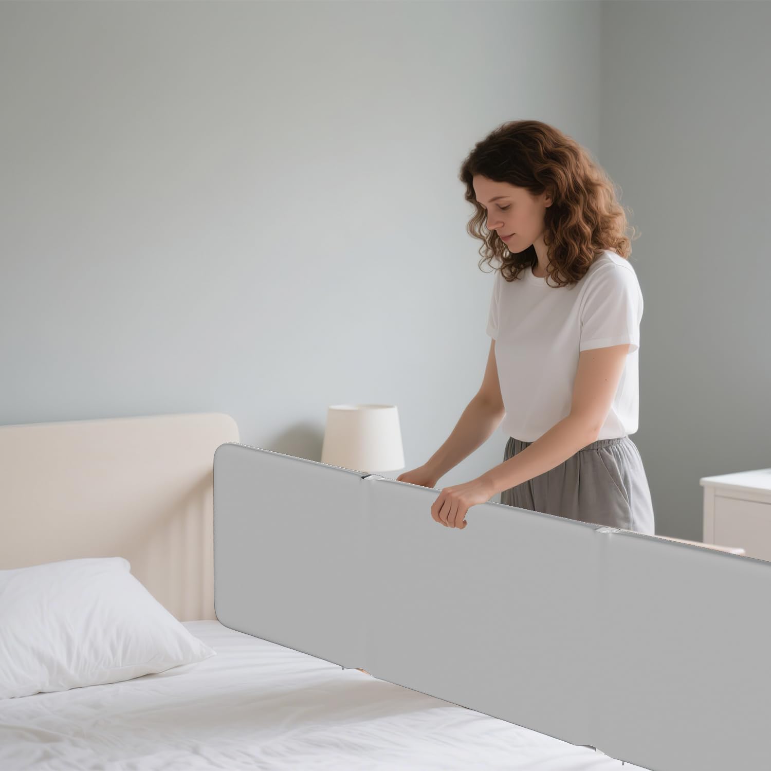 Rausfallschutz Bett 180cm, Tragbare Bettgitter Höhenverstellbar | Klappbares Bettgitter mit 2 Sicherheitsgurten und Tasche für Kinderbett, Elternbett und Boxspringbett, Werkzeuglose Montage