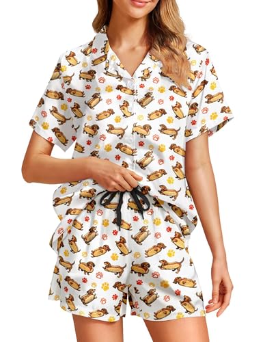 Image of Women's Pajama Sets Funny Pajamas for Women Set Comfortable 2 Piece Button Down Tops & Shorts Sleepwear Short Sleeve